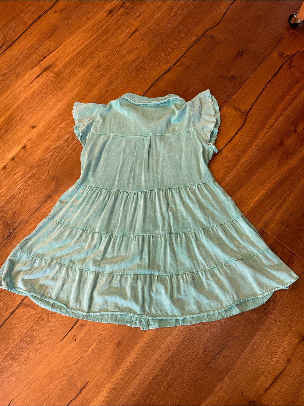 JODIFL Faded Wash Green Button-Down Tiered Mini Dress MEDIUM - Picture 5 of 6